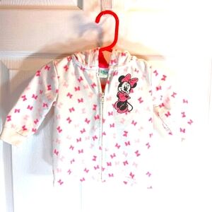 Minnie Mouse Full Zip Hoodie Disney Baby White Pink Baby Girl Size 9 Months NWOT
